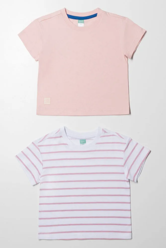 2 Pack Stripe T-Shirts Pink