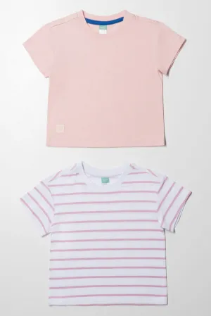 2 Pack Stripe T-Shirts Pink