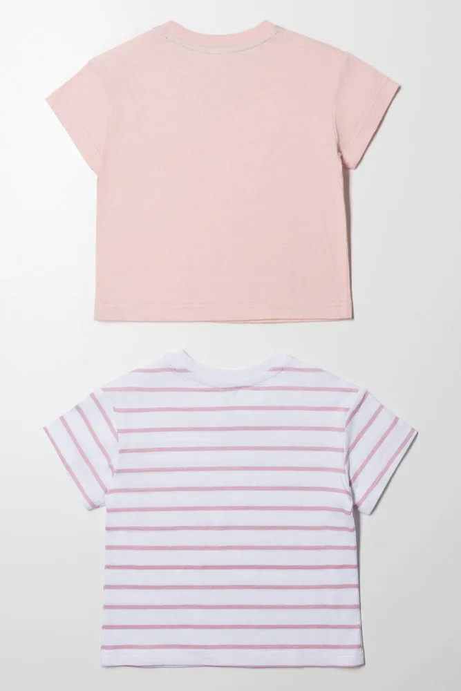 2 Pack Stripe T-Shirts Pink