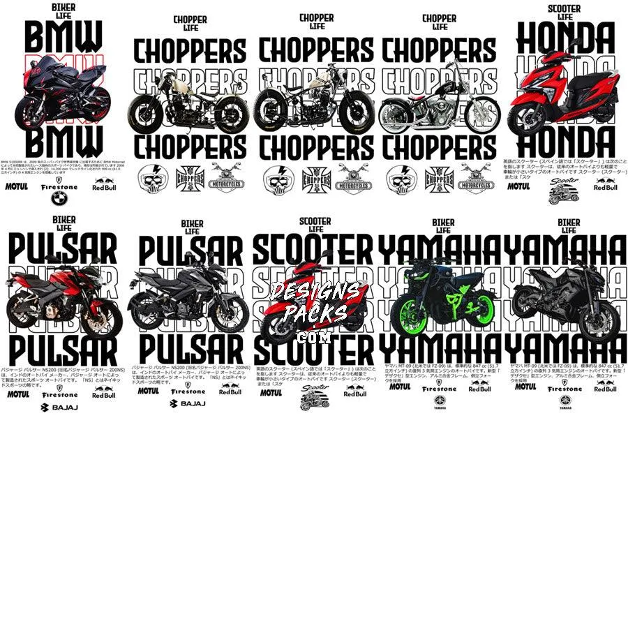 32 Bikes Streetwear Biker Life Designs Bundle PNG   PSD