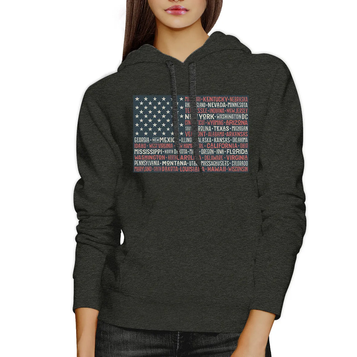 50 States Us Flag Unisex Dark Grey Hoodie Crewneck Pullover Top