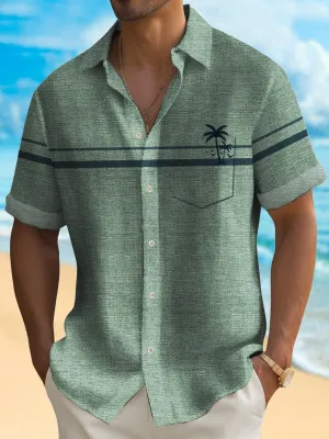 Alohadaddy Beach Vacation Coconut Tree Camp Shirt Pocket Breathable Comfortable Short Sleeve Shirt Big Tall