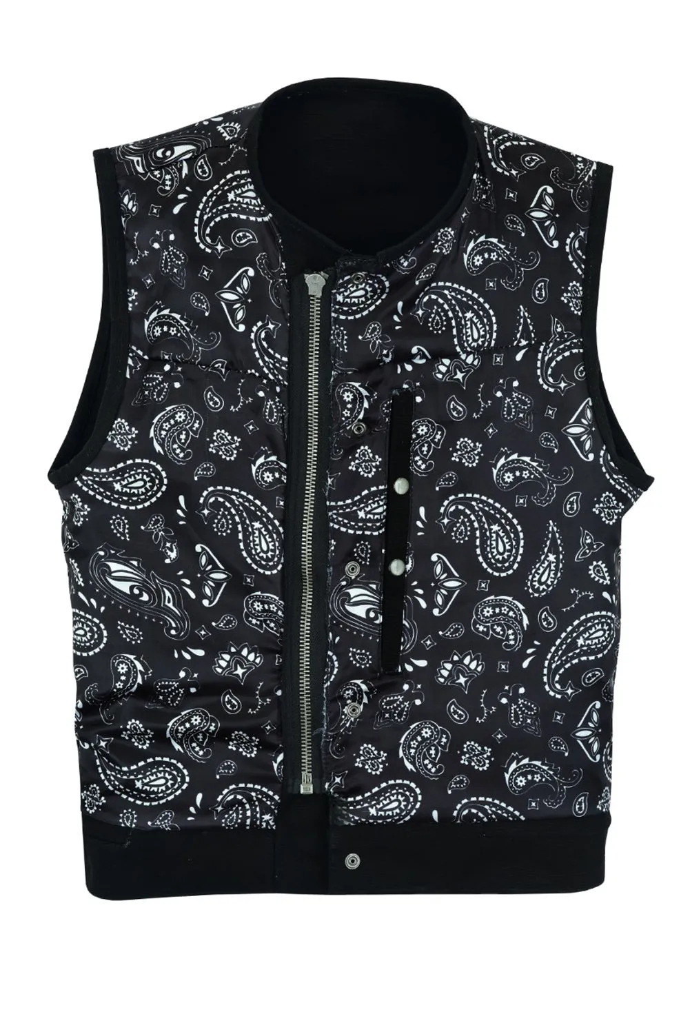 Black Motorcycle Canvas CLUB VEST with Front Zipper Paisley Lining Conceal Pockets