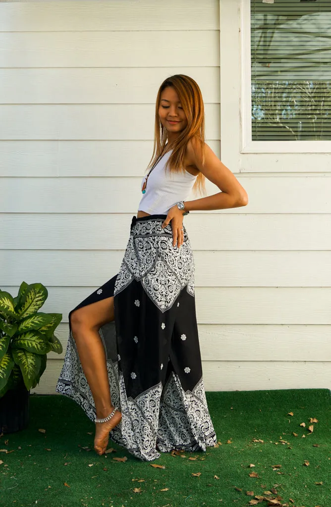 Black Royal Mandala Palazzo Wrap Pants