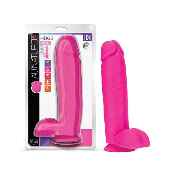 Blush Au Naturel Bold Huge 10 in. Posable Dual Density Dildo with Balls & Suction Cup Pink