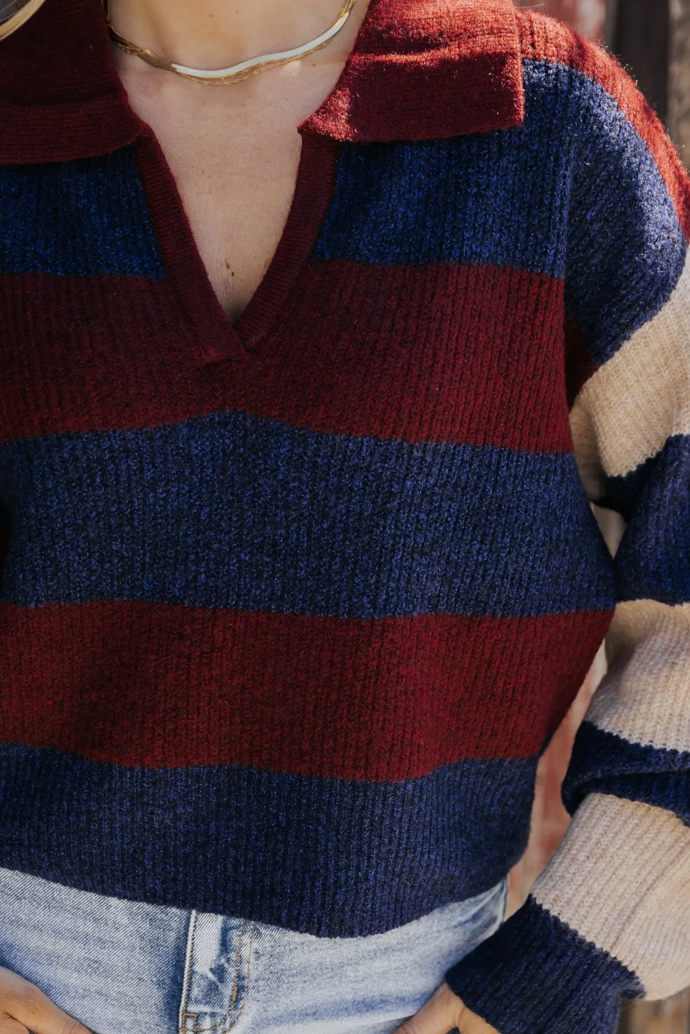 Burgundy Multi Striped Pullover Sweater