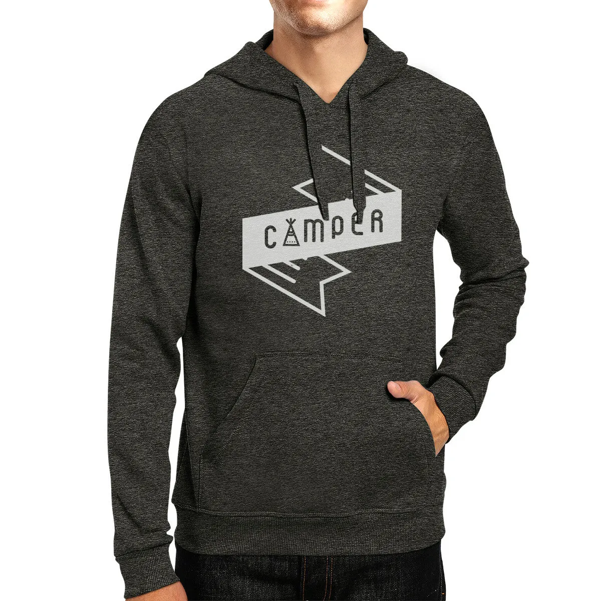 Camper Unisex Dark Gray Graphic Hoodie Round Neck Pullover Fleece