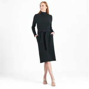 Chunky Ribbed - Tie Waist Pocket Midi Sweater Dress - Black - Final Sale!