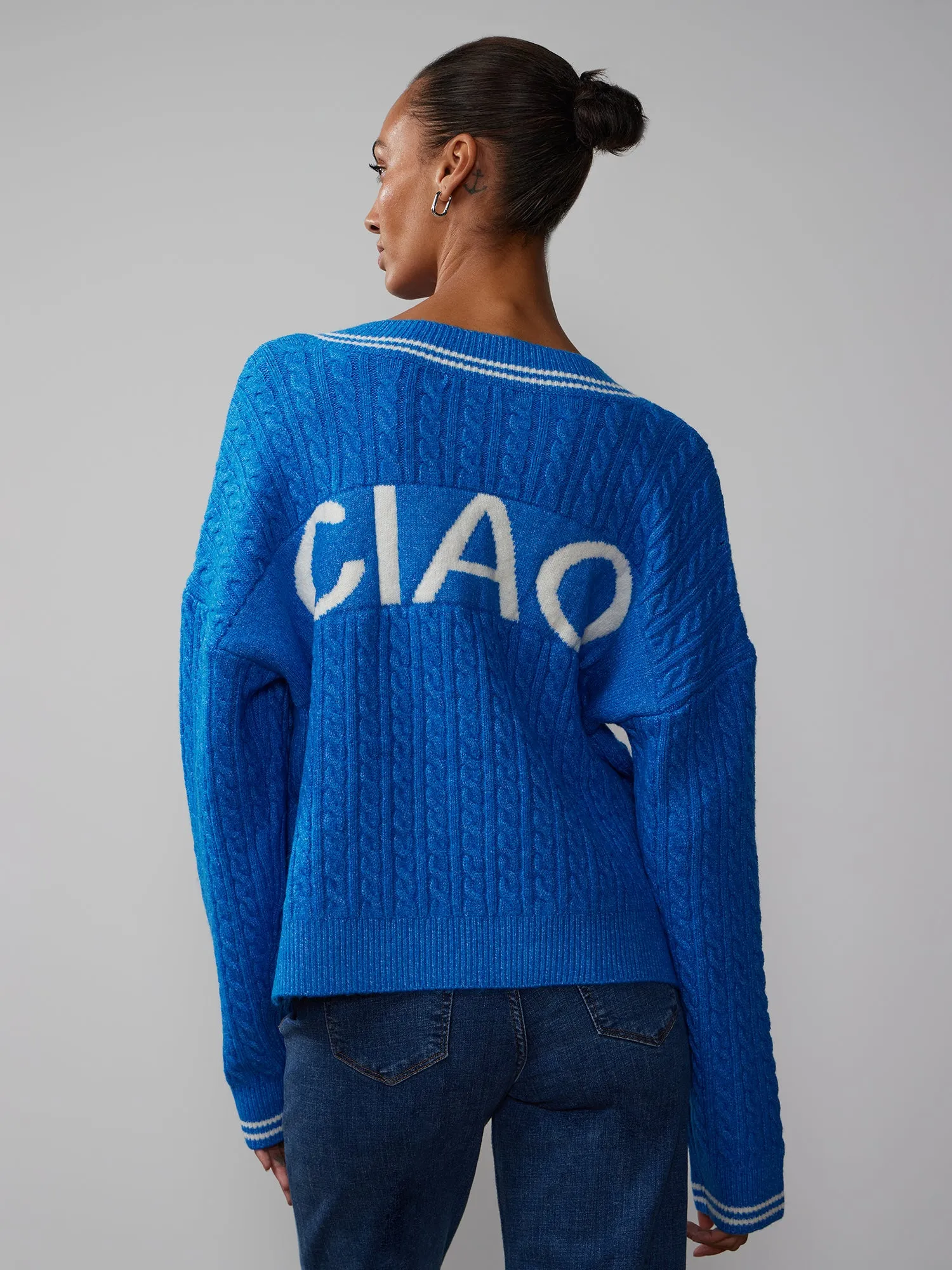 Ciao Cable Knit Varsity Sweater