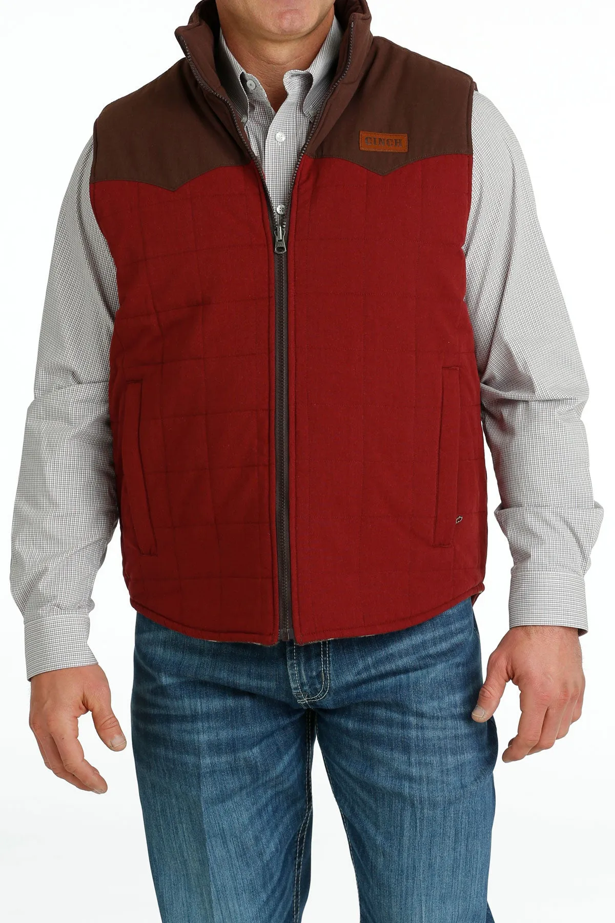 Cinch Men's Burgundy Quilted Reversible Vest