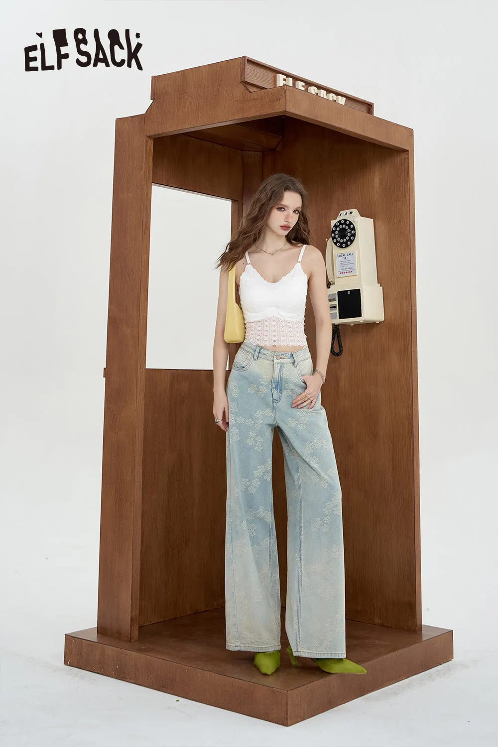 ELFSACK 2024 Summer New Arrivals Jacquard gradient jeans for women Wide leg pants