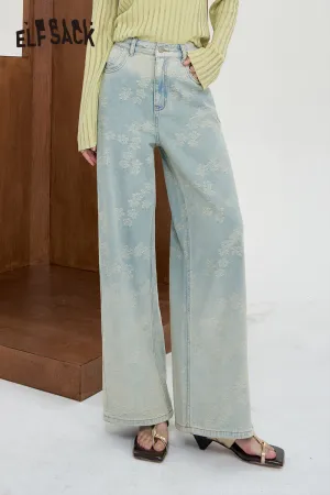 ELFSACK 2024 Summer New Arrivals Jacquard gradient jeans for women Wide leg pants