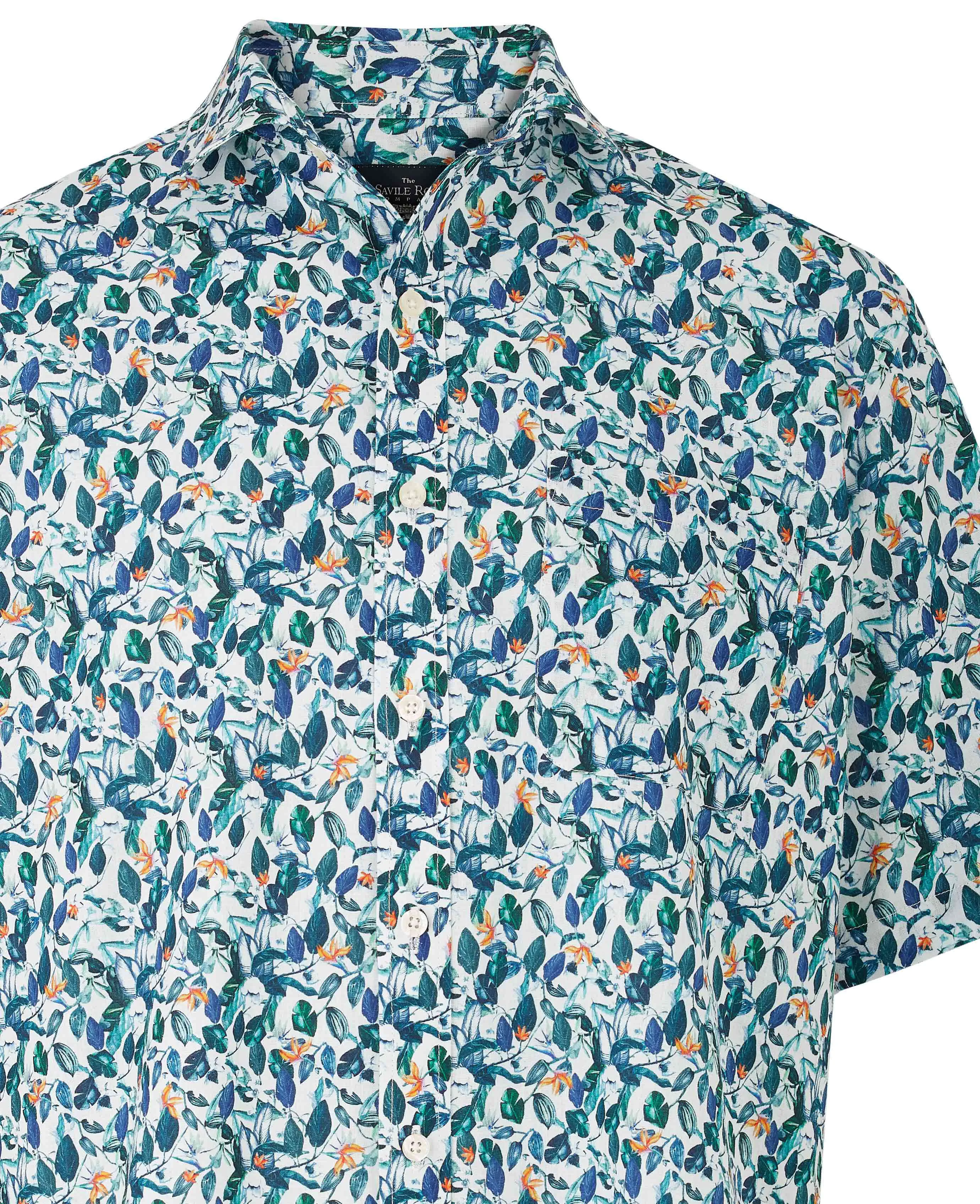 Floral Print Linen-Blend Short Sleeve Shirt