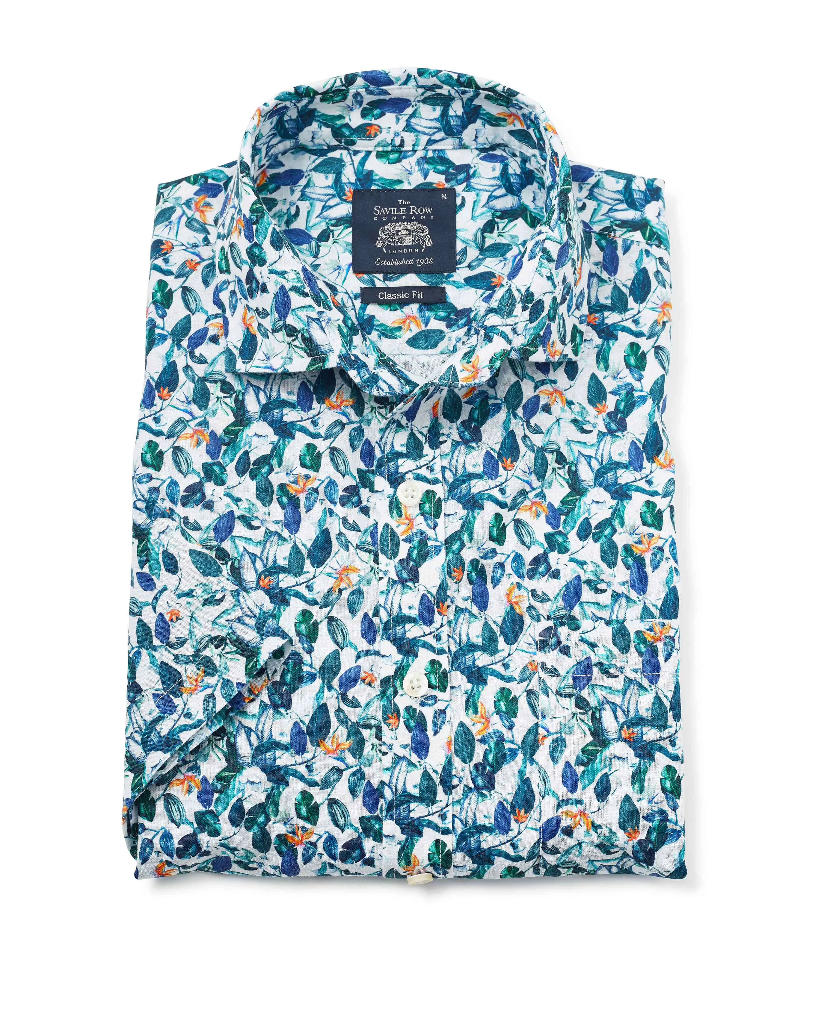 Floral Print Linen-Blend Short Sleeve Shirt