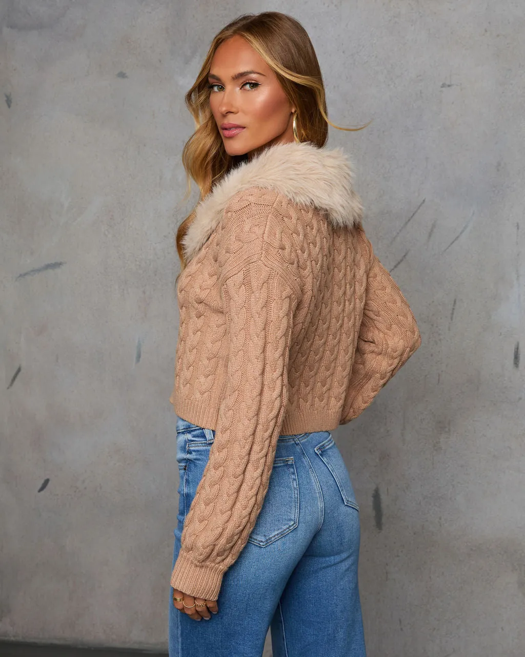 Freda Faux Fur Cable Knit Cardigan