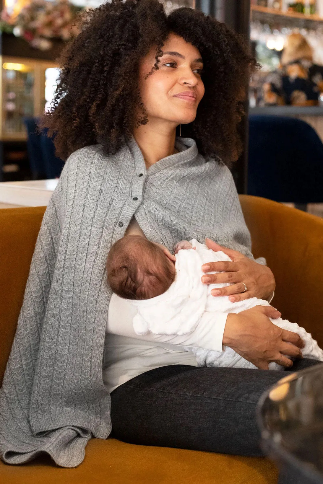 Grey Cable Knit Nursing Cover