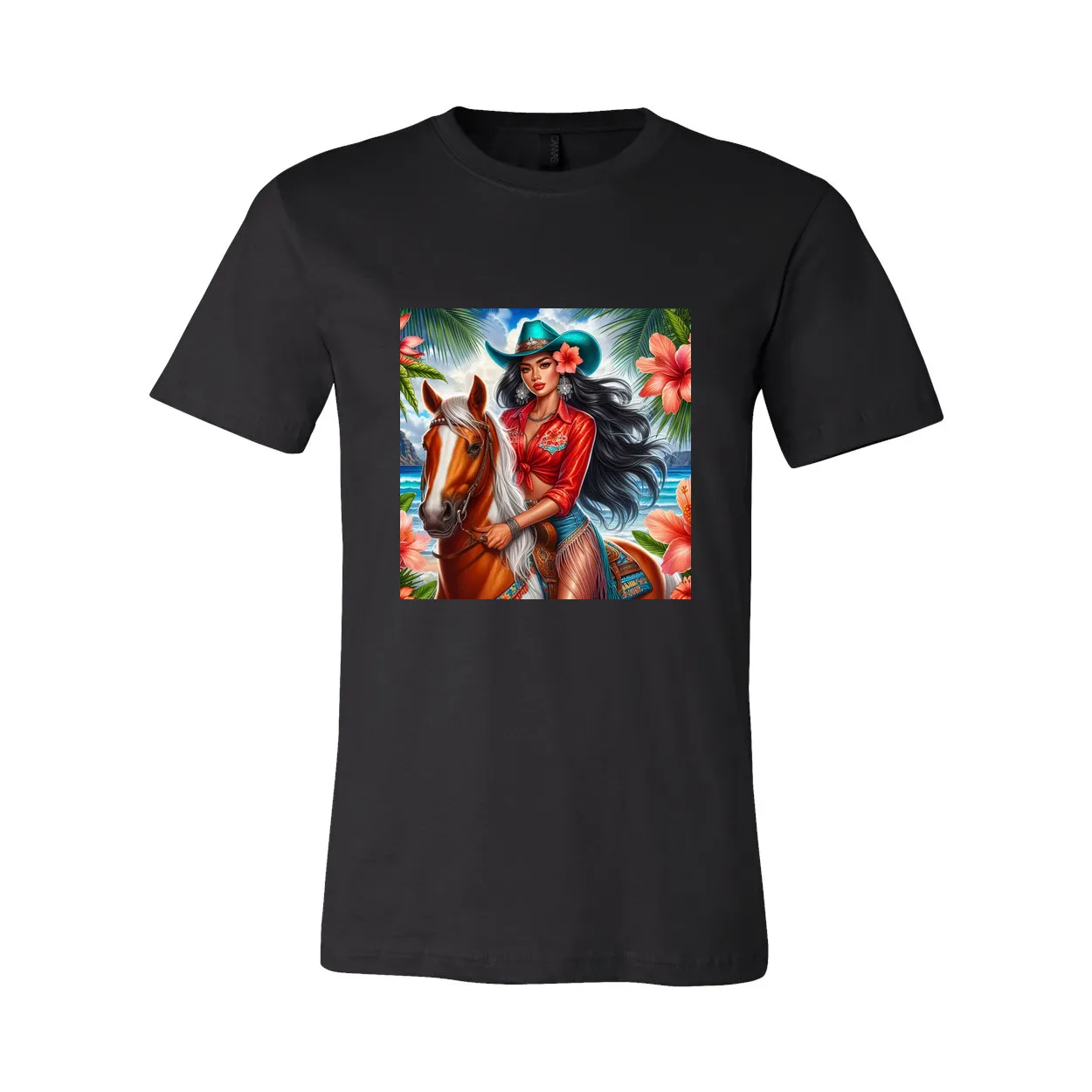 Hawaiian Cowgirl on Horse T Shirts