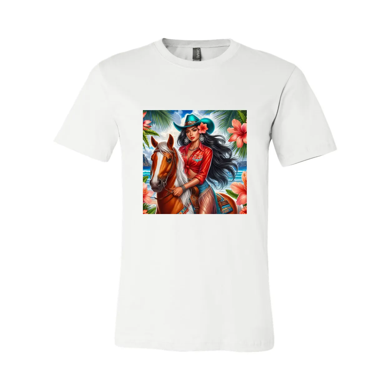 Hawaiian Cowgirl on Horse T Shirts