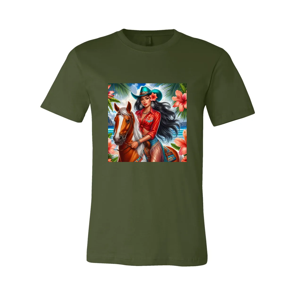 Hawaiian Cowgirl on Horse T Shirts