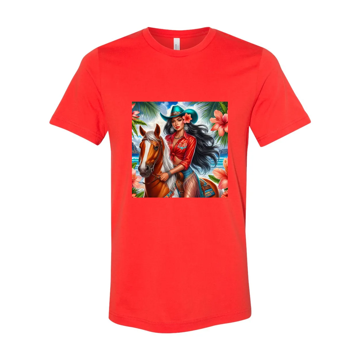 Hawaiian Cowgirl on Horse T Shirts