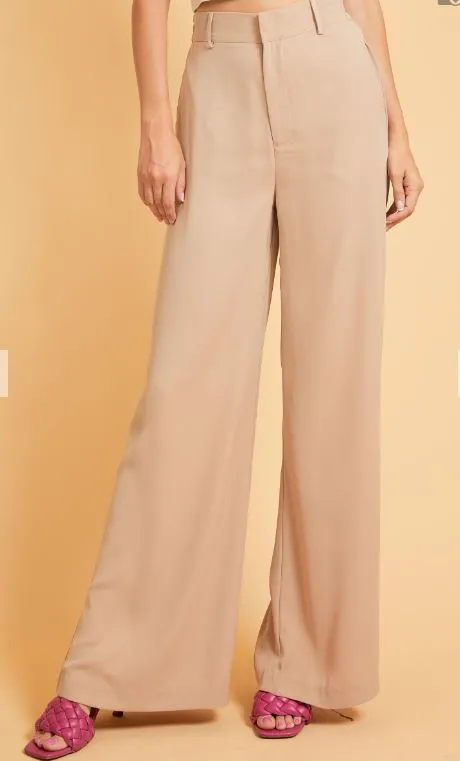 Hi Waist Flowy Leg Pant | Taupe