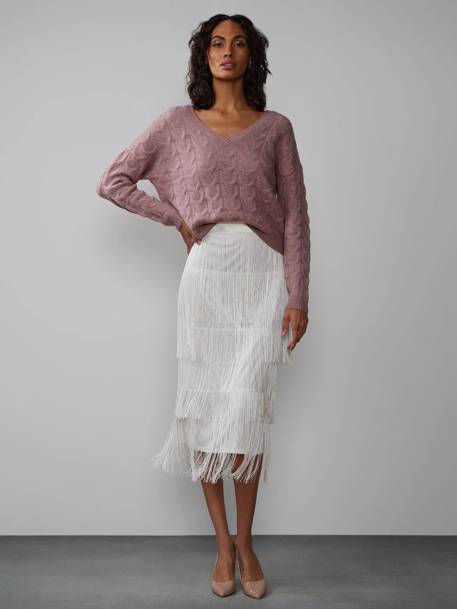 Lurex Cable Knit Sweater