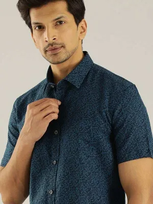 Men Printed Half Sleeve Linen Blend Shirt