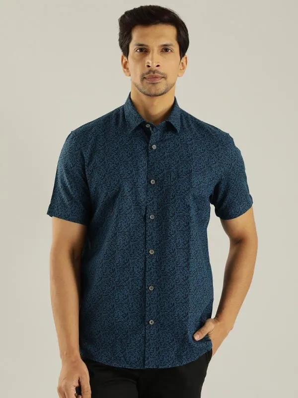 Men Printed Half Sleeve Linen Blend Shirt