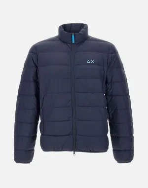 Men's Blue Down Jacket with Belt