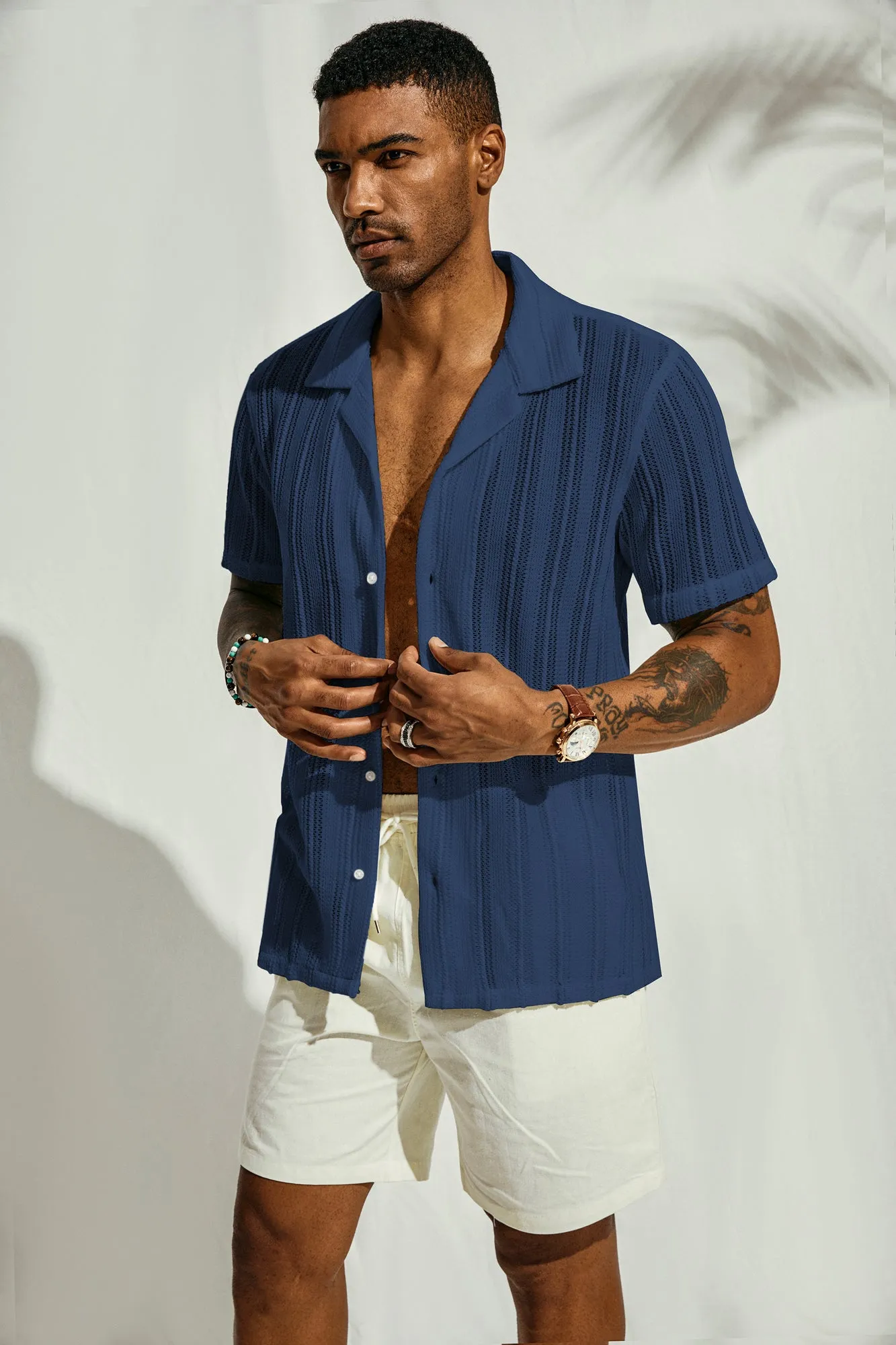 Men's Casual Button Down Cardigan Shirts Cuban Collar Summer Beach Shirts