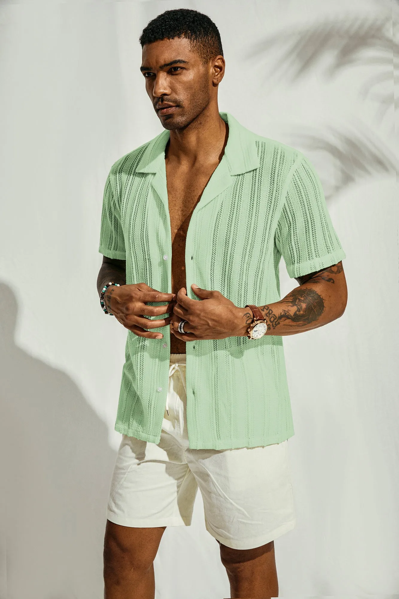 Men's Casual Button Down Cardigan Shirts Cuban Collar Summer Beach Shirts