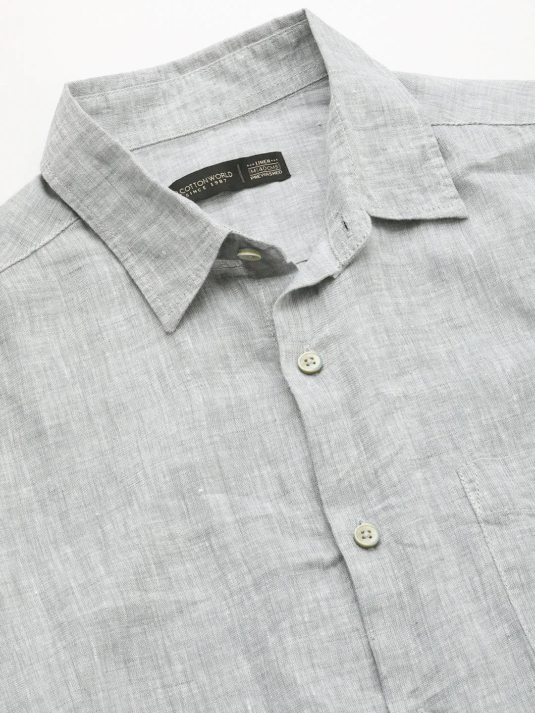 Men's Grey 100% Linen Regular Fit Shirt