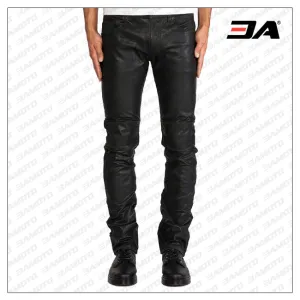 Mens Lambskin Leather Pants With Knee Patches