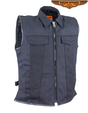 Mens Single Panel Canvas Motorcycle Vest With Gun Pockets