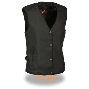 Milwaukee Leather SH1955 Ladies Black and Red Textile Vest with Wing Embroidery