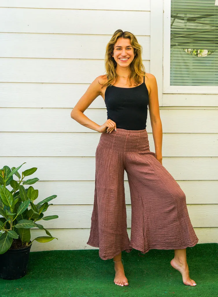 Muted Pink Double Gauze Wide Legs Palazzo Pants