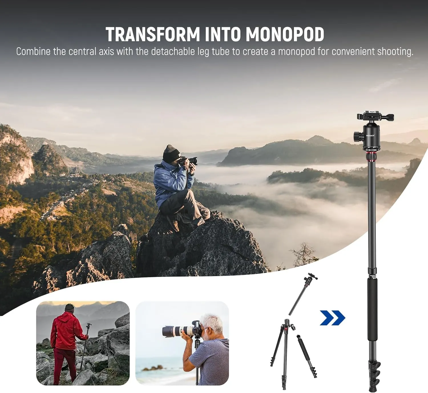 NEEWER 77 inch Camera Tripod Monopod for DSLR with Panoramic Ball Head