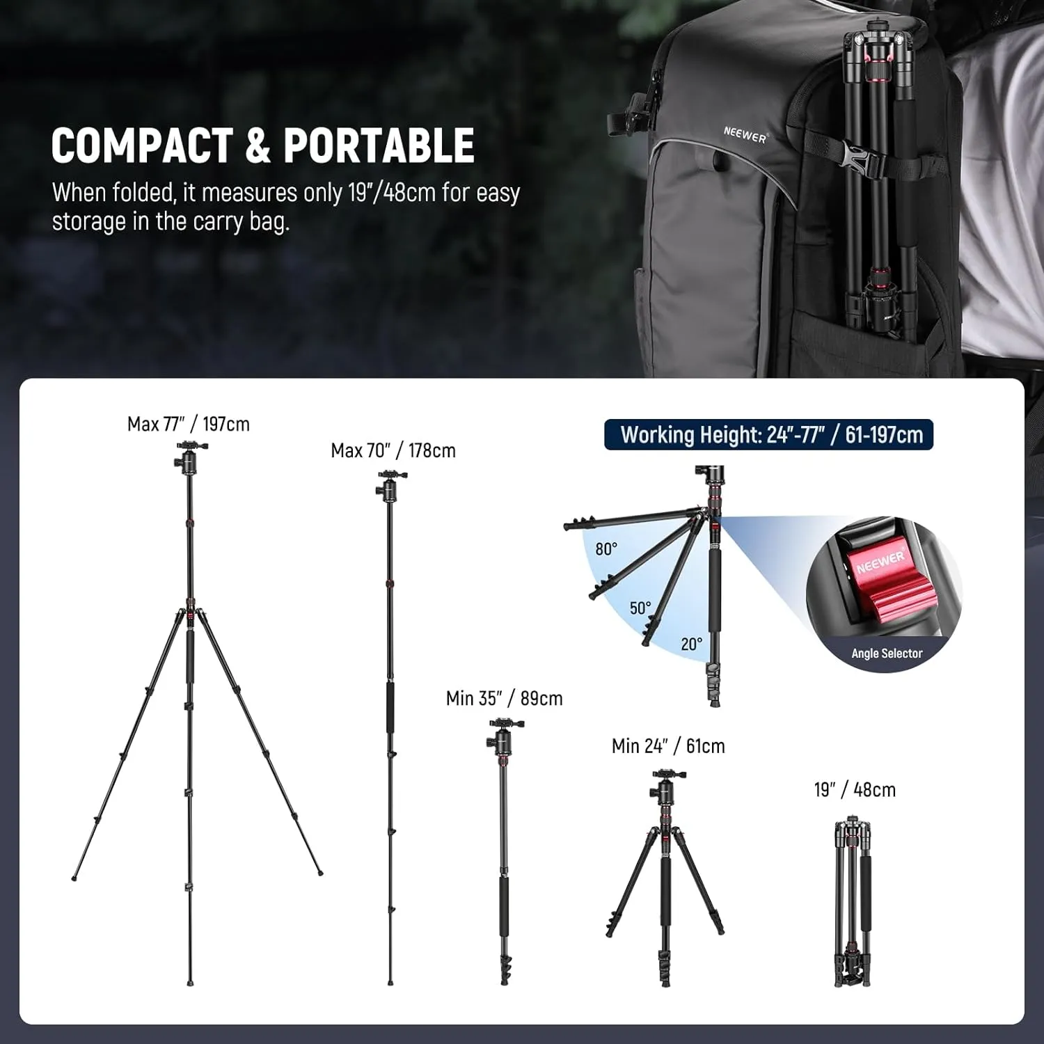 NEEWER 77 inch Camera Tripod Monopod for DSLR with Panoramic Ball Head