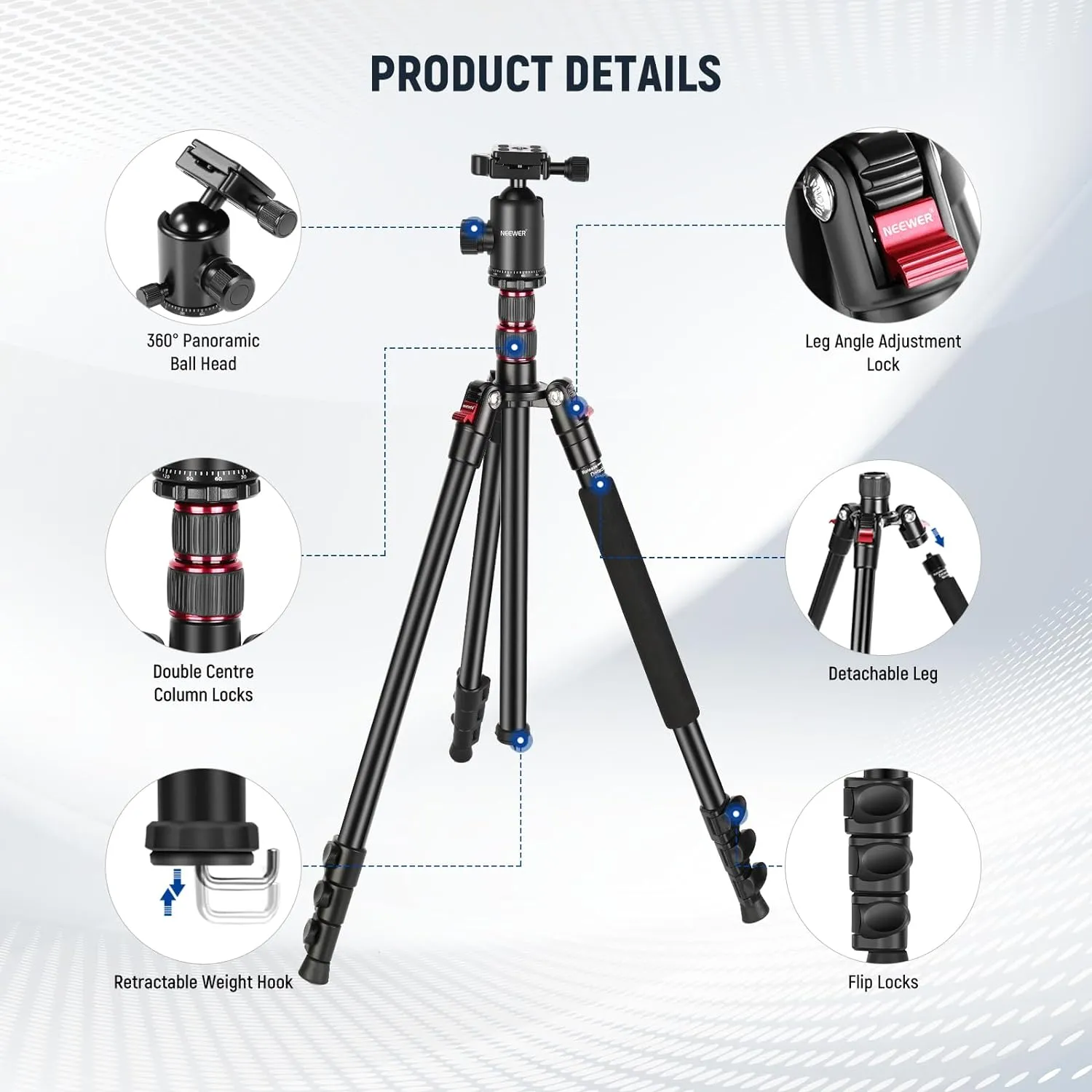 NEEWER 77 inch Camera Tripod Monopod for DSLR with Panoramic Ball Head