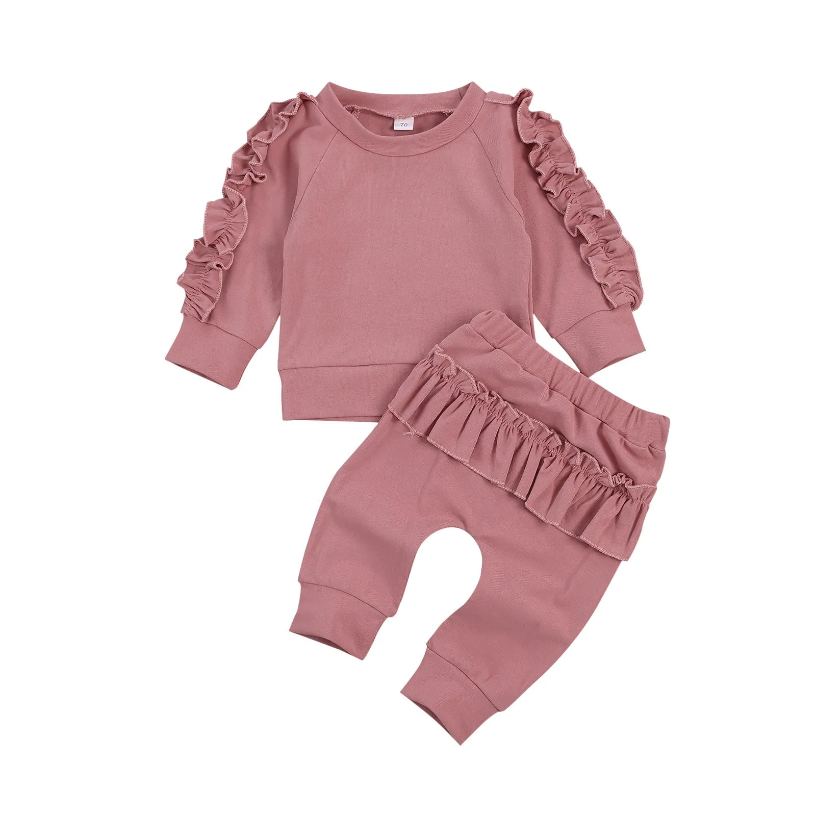 Newborn Baby Girl Autumn Clothing Set Long Sleeve Solid Cotton Soft Top Pants