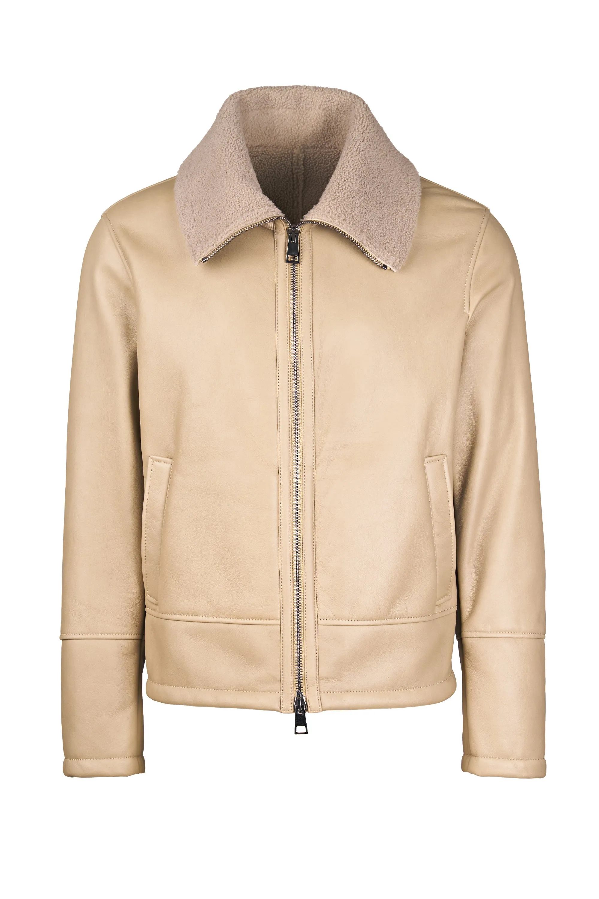 Nubuck Leather Trucker Jacket with Shearling Lining