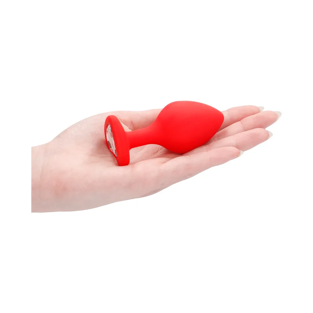 Ouch! Flexible Silicone Diamond Heart Butt Plug Red Large