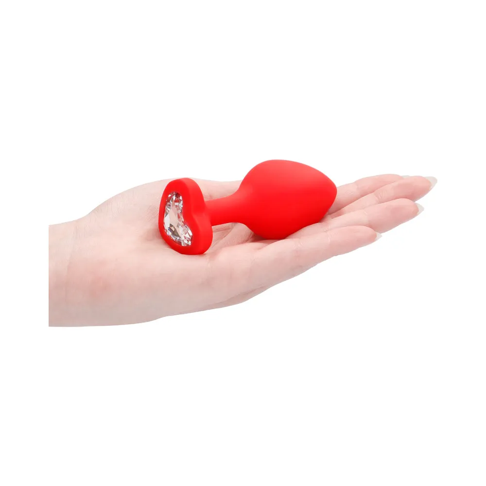 Ouch! Flexible Silicone Diamond Heart Butt Plug Red Large