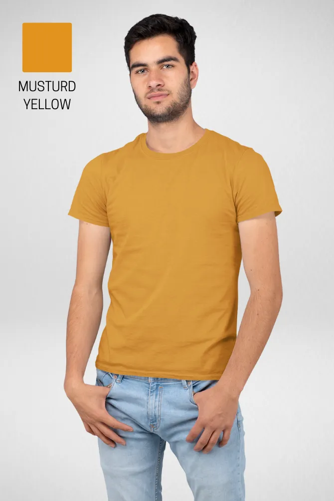 Pack Of 3 Plain T-shirts Navy Blue Olive Green and Mustard Yellow for Men