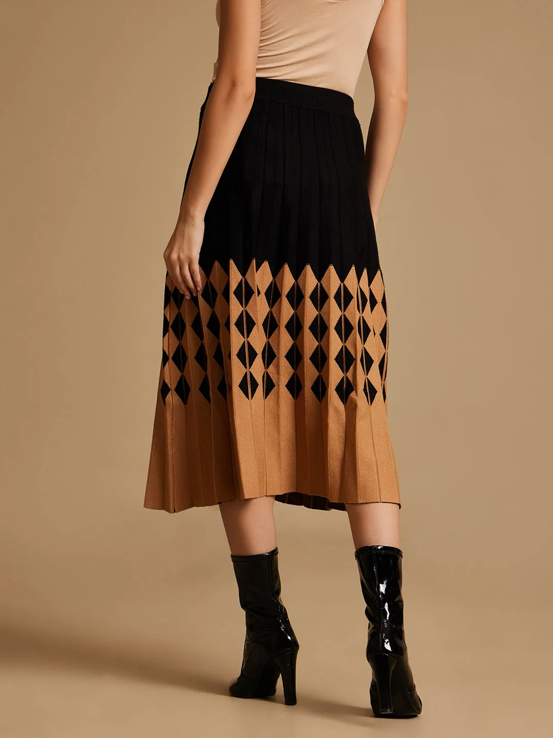 Patterned Winter Knitted Midi Skirt