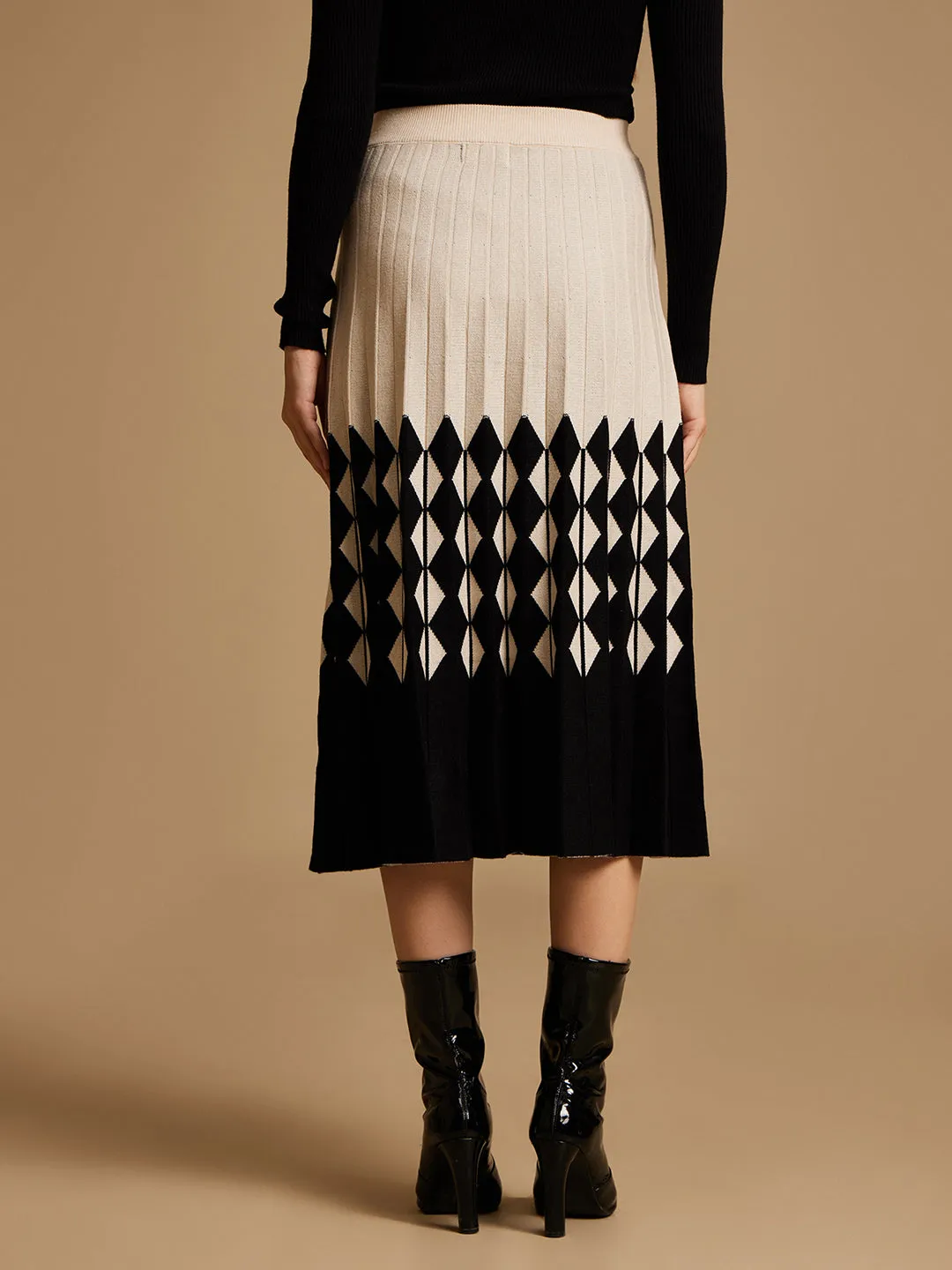 Patterned Winter Knitted Midi Skirt