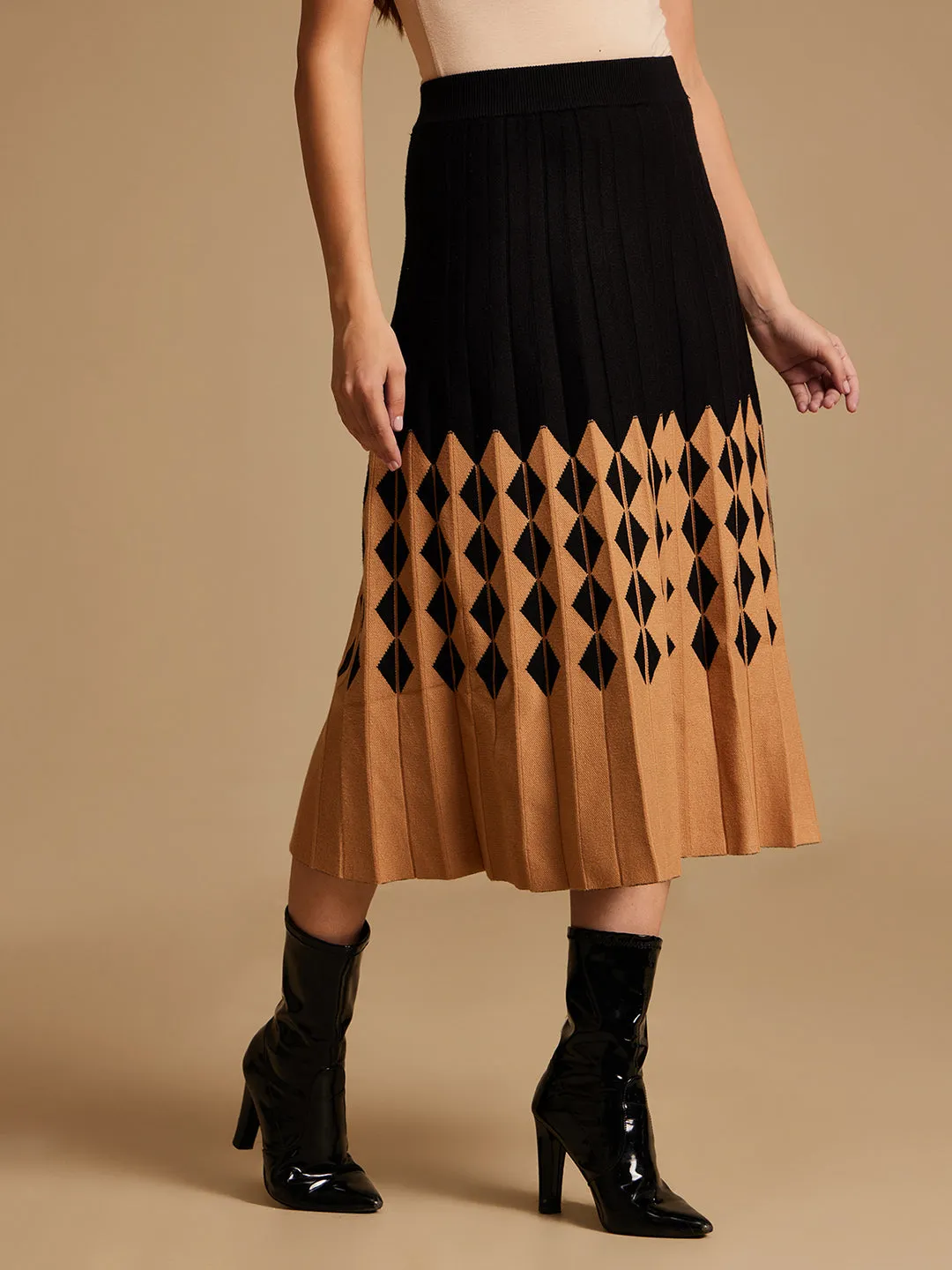 Patterned Winter Knitted Midi Skirt