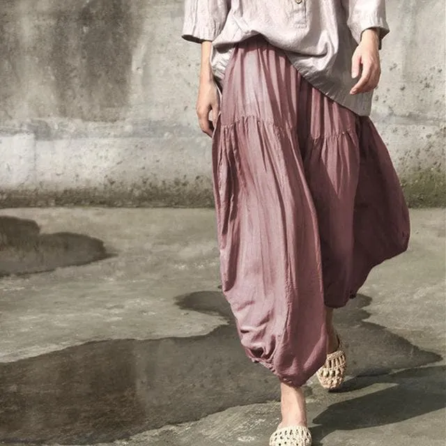 Pure Color Pleated Flowy Harem Pants | Lotus