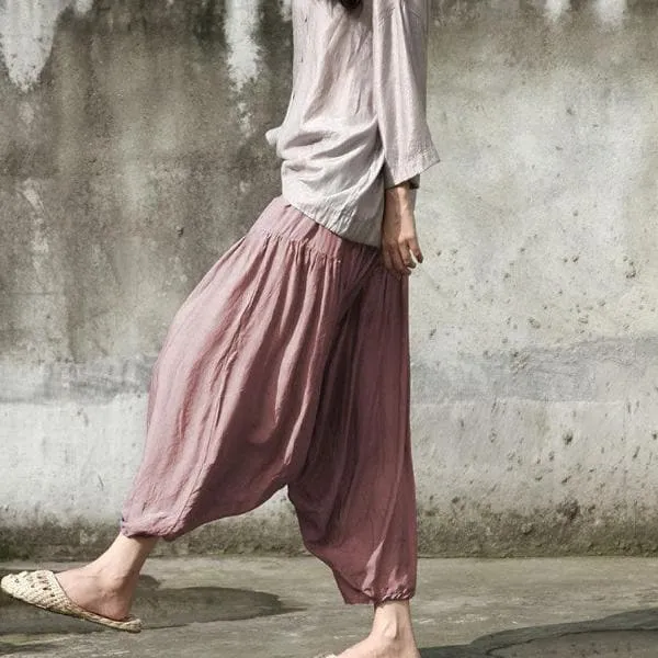 Pure Color Pleated Flowy Harem Pants | Lotus