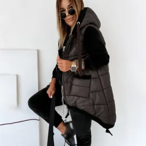 Purpdrank - Warm Women's Long Vest Coat Jacket Hooded  Autumn Winter Pockets Casual Ladies Sleeveless Jacket Solid Slim Waistcoat for Female